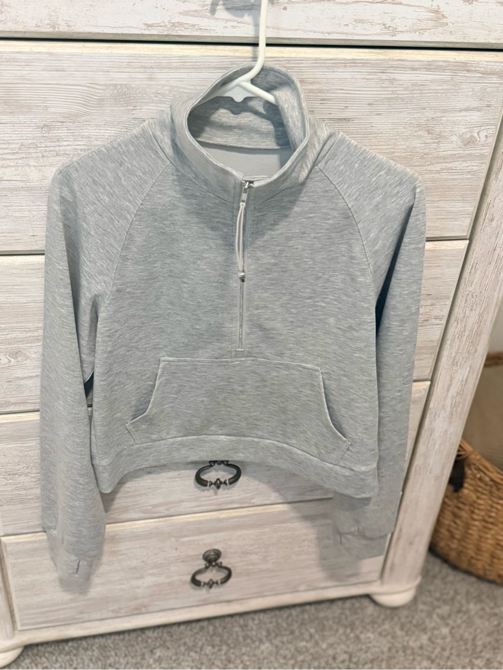 Cropped Half-Zip Pullover Sweater - Light Gray